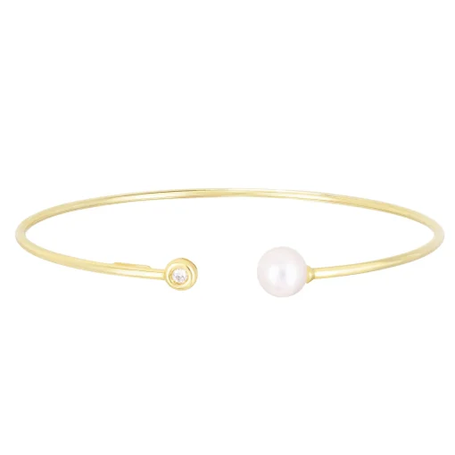 Akoya Pearl & Diamond Cuff Bracelet In 14K Yellow Gold