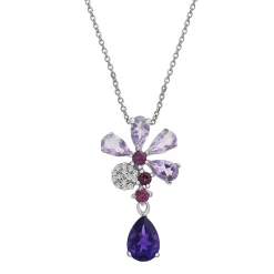 Amethyst & Diamond Accent Flower Pendant In Sterling Silver