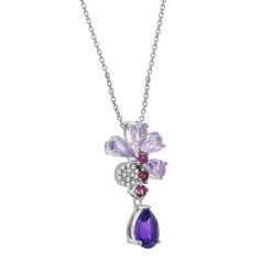 Amethyst & Diamond Accent Flower Pendant In Sterling Silver