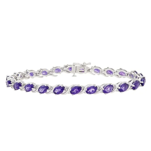 Amethyst & Diamond Bracelet In Sterling Silver