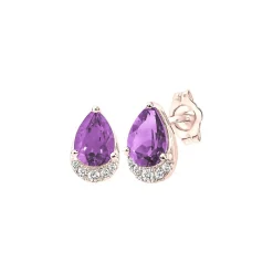 Amethyst & Diamond Earrings In 10K Rose Gold
