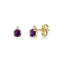 Amethyst & Diamond Earrings In 10K Yellow Gold