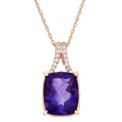 Amethyst & Diamond Pendant In 10K Rose Gold