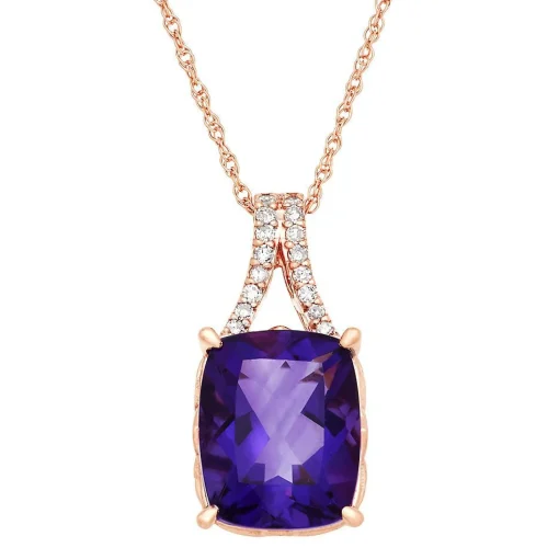 Amethyst & Diamond Pendant In 10K Rose Gold