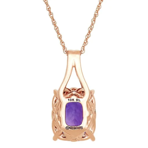 Amethyst & Diamond Pendant In 10K Rose Gold