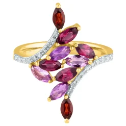 Amethyst & Garnet Pave Diamond Wrap Ring In 10K Yellow Gold (1/10 Ct. Tw.)