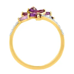Amethyst & Garnet Pave Diamond Wrap Ring In 10K Yellow Gold (1/10 Ct. Tw.)