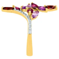 Amethyst & Garnet Pave Diamond Wrap Ring In 10K Yellow Gold (1/10 Ct. Tw.)