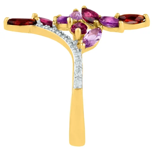 Amethyst & Garnet Pave Diamond Wrap Ring In 10K Yellow Gold (1/10 Ct. Tw.)