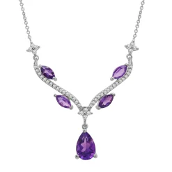 Amethyst & Lab Created White Sapphire Necklace In Sterling Silver