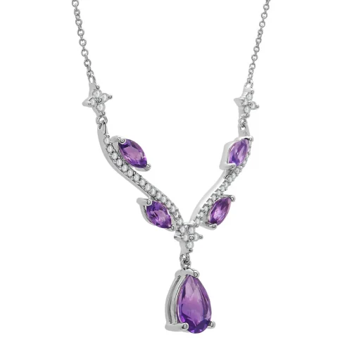 Amethyst & Lab Created White Sapphire Necklace In Sterling Silver