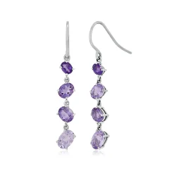 Amethyst & Rose De France Drop Earrings In Sterling Silver