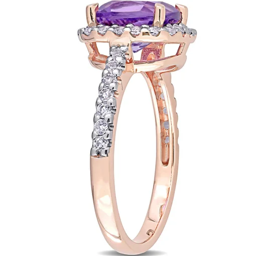 Amethyst & White Topaz Ring In 10K Rose Gold