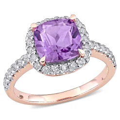 Amethyst & White Topaz Ring In 10K Rose Gold