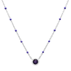Amethyst And Beaded Enamel Necklace In Sterling Silver