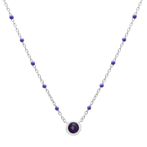 Amethyst And Beaded Enamel Necklace In Sterling Silver