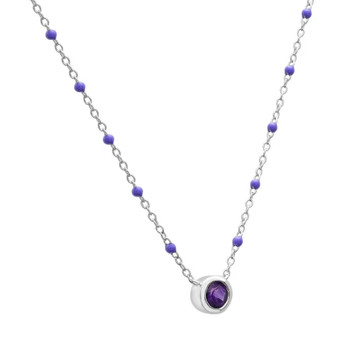Amethyst And Beaded Enamel Necklace In Sterling Silver