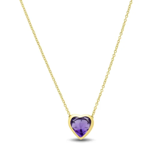 Amethyst Heart Shaped Necklace In 10K Yellow Gold