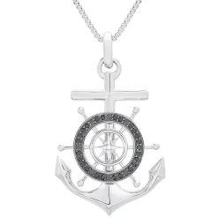 Anchor Pendant With Black Diamonds In Sterling Silver (1/4 Ct. Tw.)