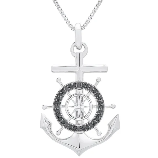 Anchor Pendant With Black Diamonds In Sterling Silver (1/4 Ct. Tw.)
