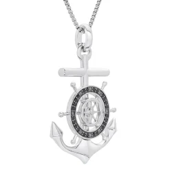 Anchor Pendant With Black Diamonds In Sterling Silver (1/4 Ct. Tw.)