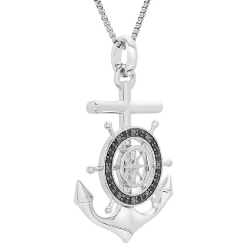 Anchor Pendant With Black Diamonds In Sterling Silver (1/4 Ct. Tw.)