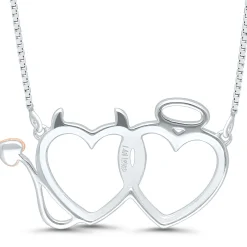 Angel Devil Pendant With Diamond Accent In Sterling Silver And 14K Rose Gold