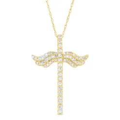 Angel Wing Diamond Cross Pendant In 14K Yellow Gold (1/3 Ct. Tw.)