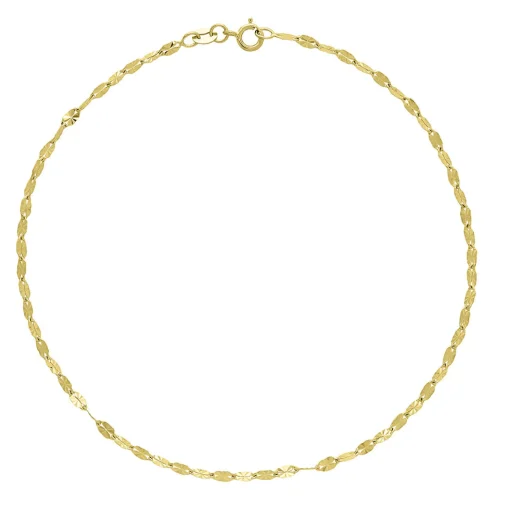 Anklet With Mirror Links In 14K Yellow Gold