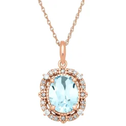 Aquamarine & 1/7 Ct. Tw. Diamond Pendant In 10K Rose Gold