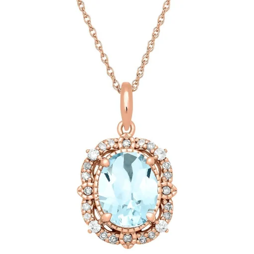 Aquamarine & 1/7 Ct. Tw. Diamond Pendant In 10K Rose Gold