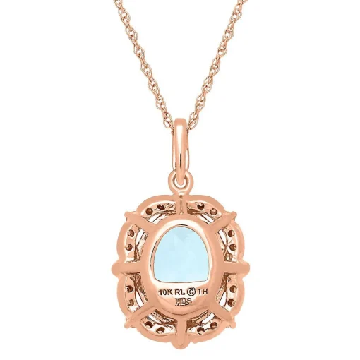 Aquamarine & 1/7 Ct. Tw. Diamond Pendant In 10K Rose Gold