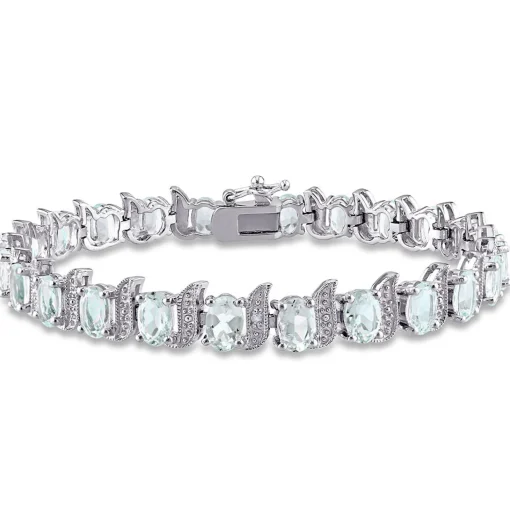 Aquamarine & Diamond Bracelet In Sterling Silver