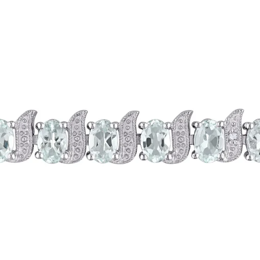 Aquamarine & Diamond Bracelet In Sterling Silver