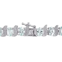 Aquamarine & Diamond Bracelet In Sterling Silver