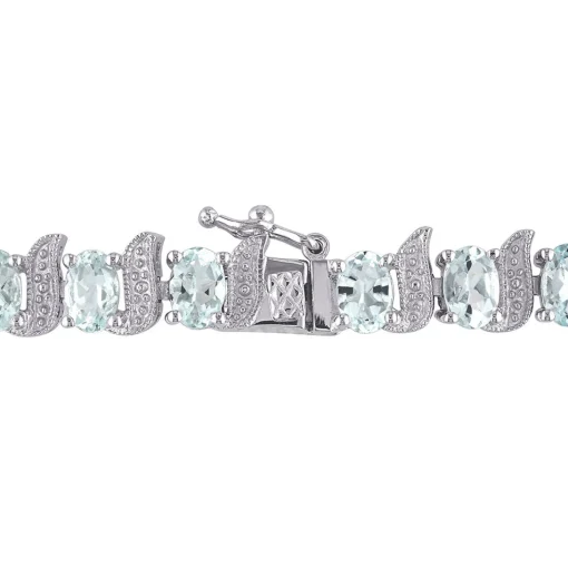 Aquamarine & Diamond Bracelet In Sterling Silver