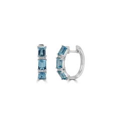 Aquamarine & Diamond Hoop Earrings In 10K White Gold