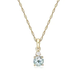 Aquamarine & Diamond Pendant In 10K Yellow Gold