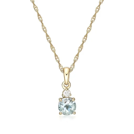 Aquamarine & Diamond Pendant In 10K Yellow Gold