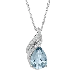 Aquamarine & Diamond Pendant In Sterling Silver