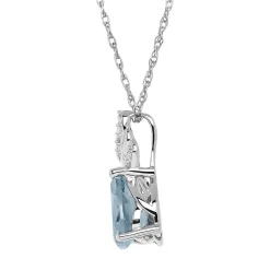 Aquamarine & Diamond Pendant In Sterling Silver