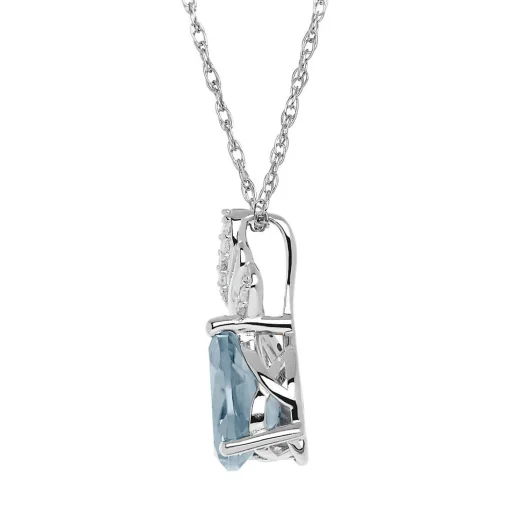 Aquamarine & Diamond Pendant In Sterling Silver