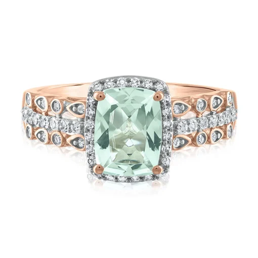 Aquamarine & Diamond Ring In 14K Rose Gold (1/4 Ct. Tw.)