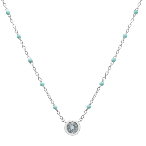 Aquamarine And Beaded Enamel Necklace In Sterling Silver