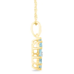Aquamarine And Diamond Accent Flower Pendant In 10K Yellow Gold