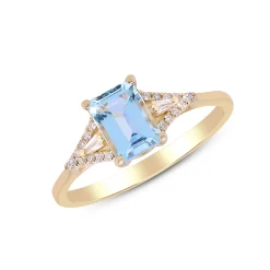 Aquamarine And Diamond Accent Ring In 10K Yellow Gold