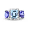Aquamarine And Tanzanite Ring With Diamonds In 14K White Gold (1/3 Ct. Tw.)