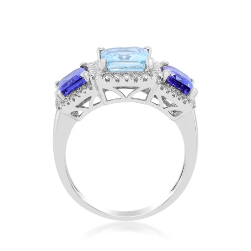 Aquamarine And Tanzanite Ring With Diamonds In 14K White Gold (1/3 Ct. Tw.)