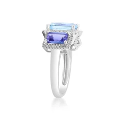 Aquamarine And Tanzanite Ring With Diamonds In 14K White Gold (1/3 Ct. Tw.)
