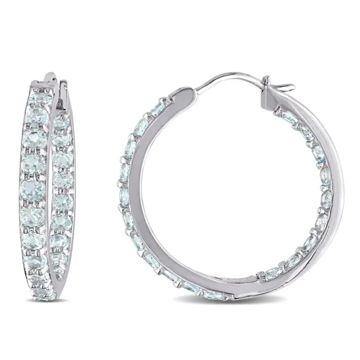 Aquamarine Hoop Earrings In Sterling Silver